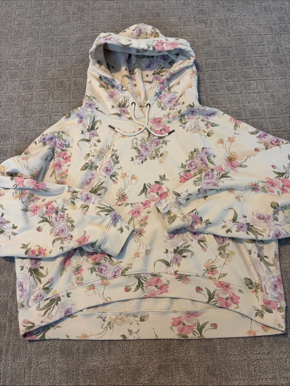 GAP x LoveShackFancy Floral Hoodie Sweatshirt in Cream with Pink & Lavender